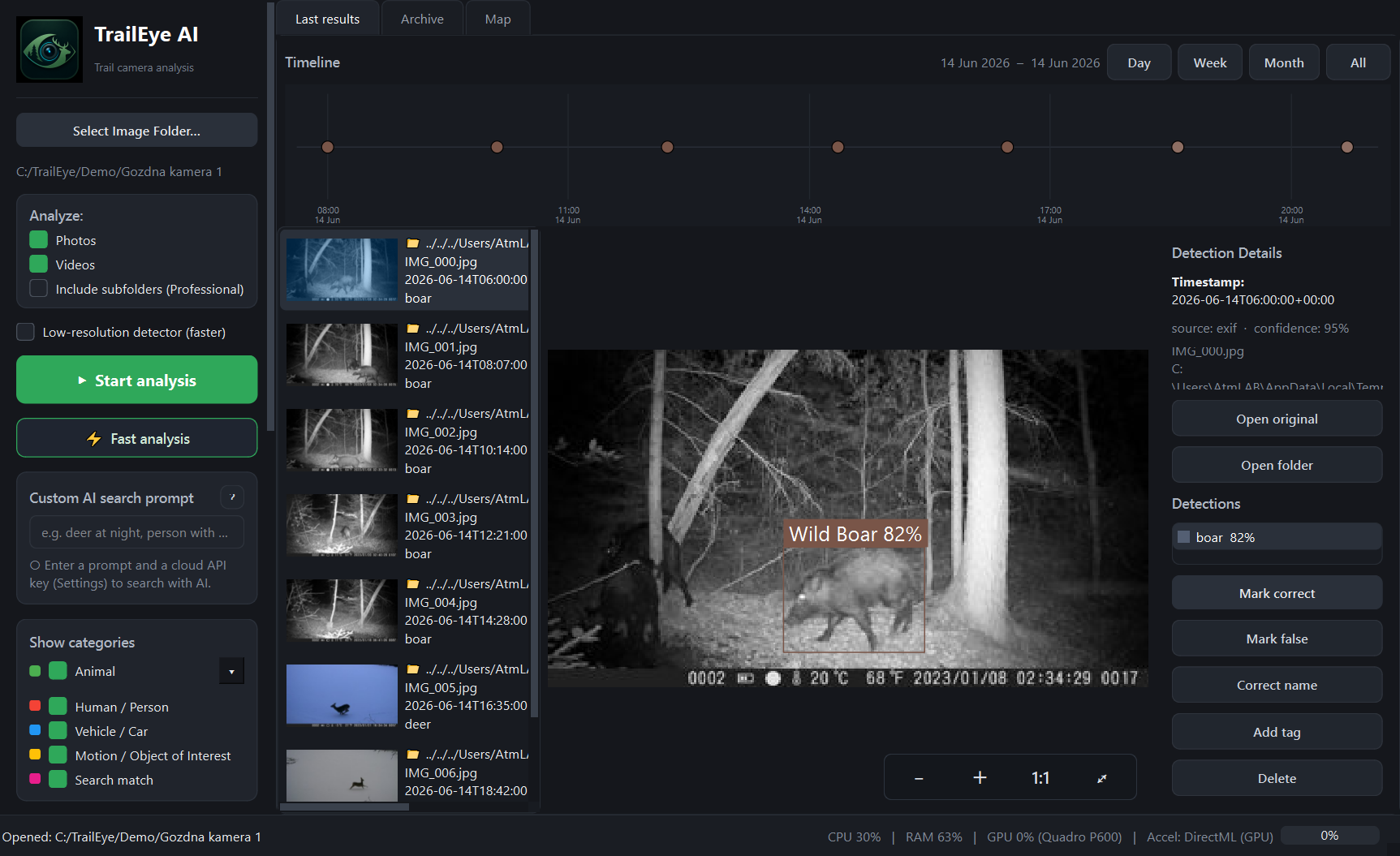 TrailEye detection interface